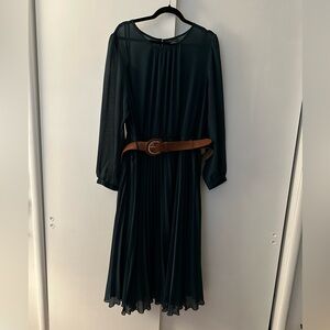 Elegant Green Dress with Brown Belt